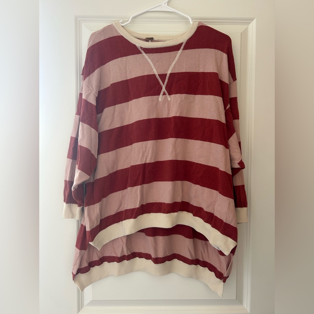 Free People Red and Pink Striped Sweater